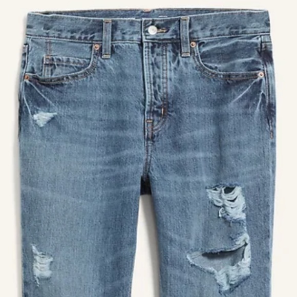 High-Waisted Slouchy Straight Cropped Ripped Jeans - Picture 5 of 6